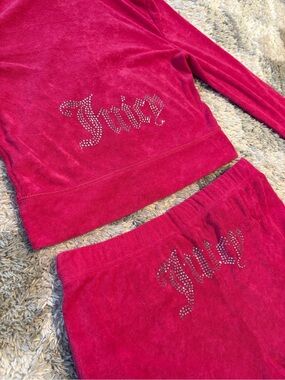 Juicy Couture Hot Pink Velour Rhinestone Logo Set